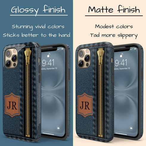 Personalized Denim Zipper Leather Patch iPhone Case